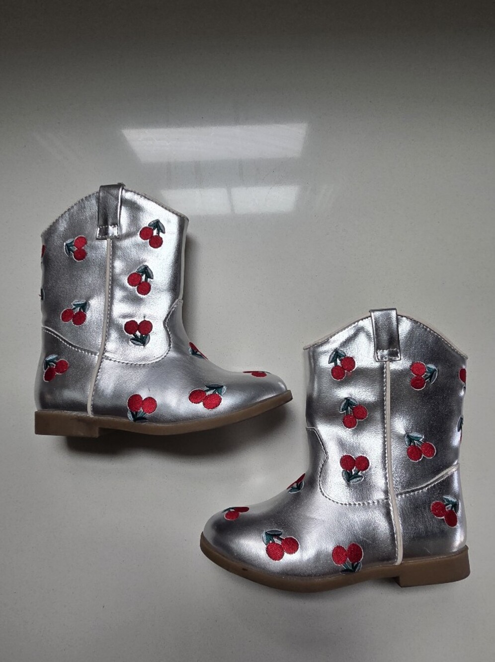 Tucker + Tate Silver Boots with Red Cherry Embroidery